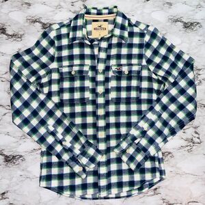 Hollister Long Sleeve Button Down Fleece Plaid Black/Green Men S Preppy Camp